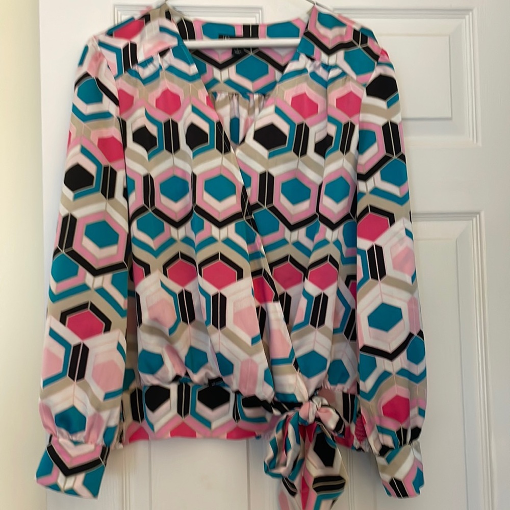 INC multicolor 100% polyester. Banded at bottom.